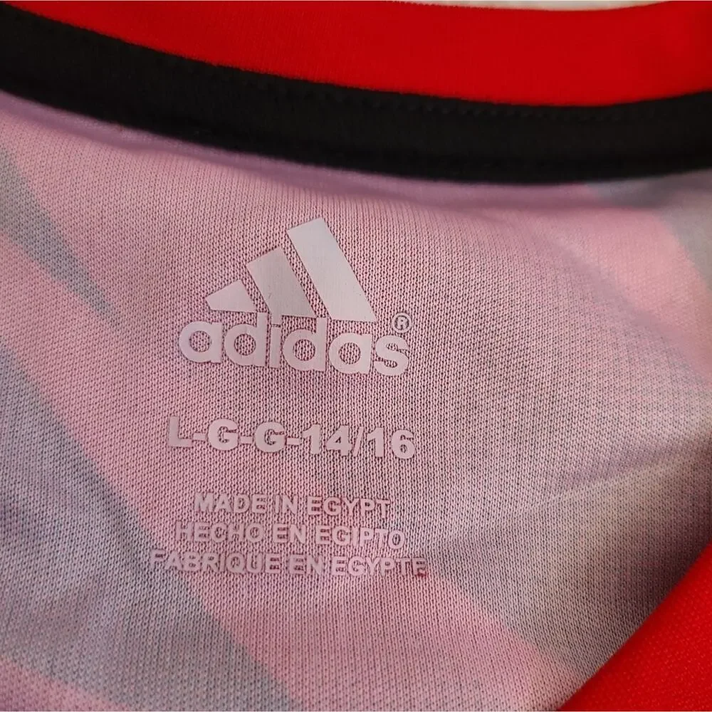 Red Adidas Black Striped Athletic Tee Youth Size Large